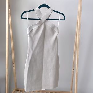 NWOT! Babaton knit cross cross matte pearl mini dress, size M